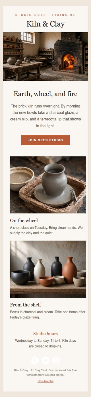 Kiln and Clay newsletter template