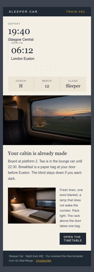 Sleeper Car newsletter template