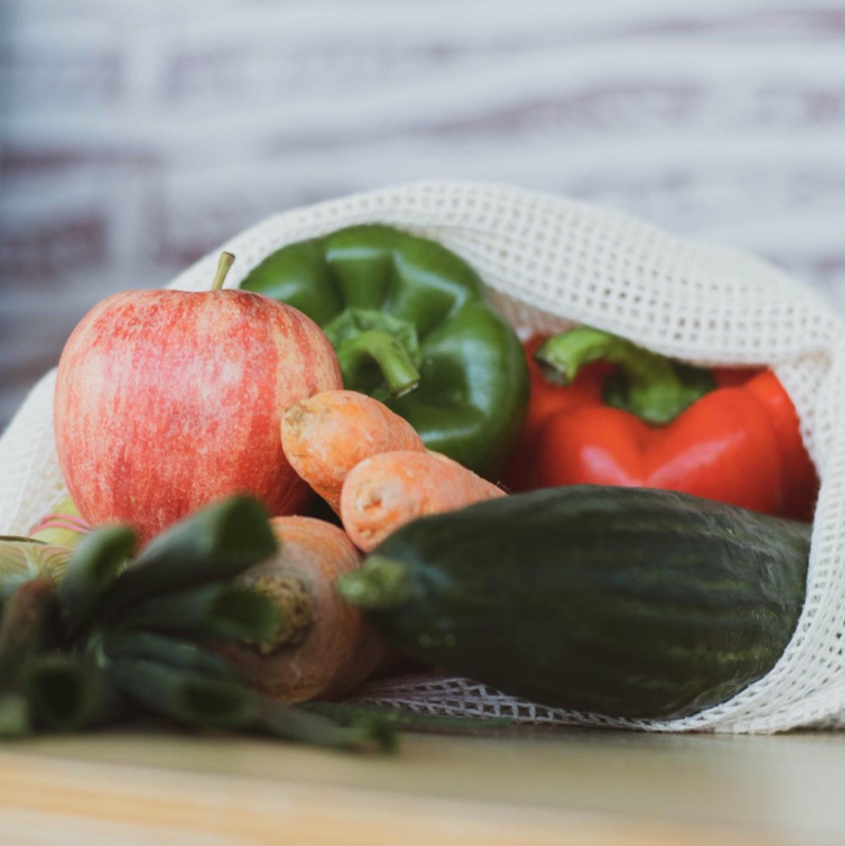 Green Grocery Bag with Produce